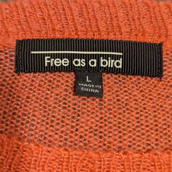 Free As A Bird Orange Sweater Size L Lovely Floral Knit Oversized Distressed - Picture 6 of 8